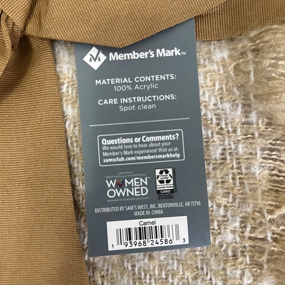 Member’s Mark Plaid Faux Mohair Oversized Throw NWT